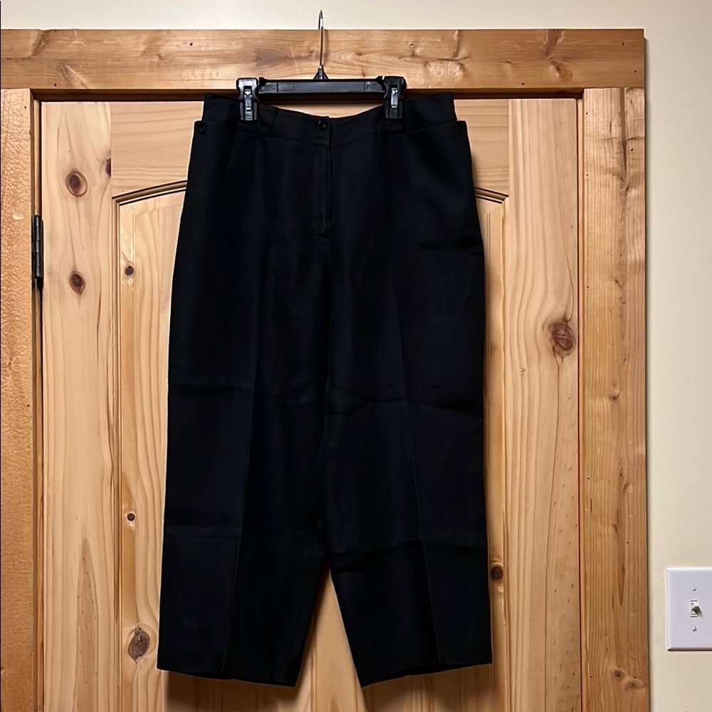 EUC Talbots Petites Black Irish Linen Dressy Cropped Pants Capris 10